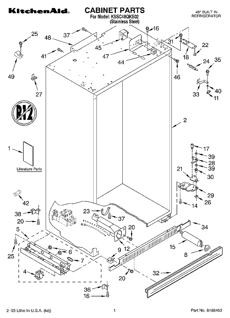 CABINET PARTS Diagram and Parts List for KSSC48QKS02  KitchenAid Refrigerator
