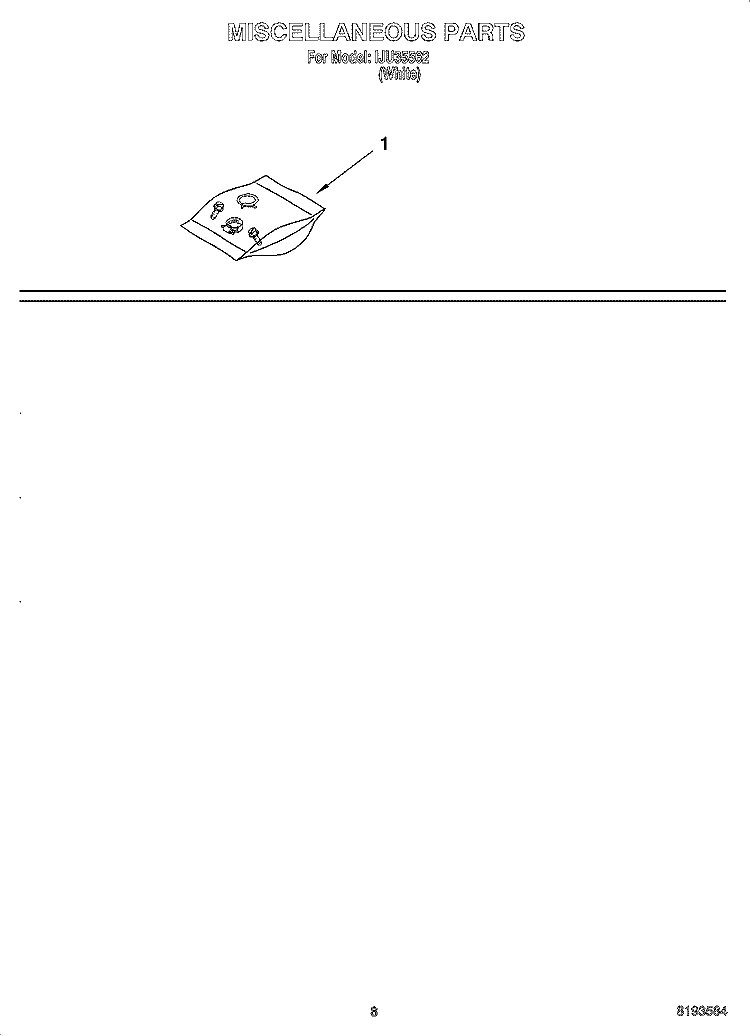 MISCELLANEOUS  PARTS, OPTIONAL PARTS Diagram and Parts List for IJU35562  Inglis Dishwasher