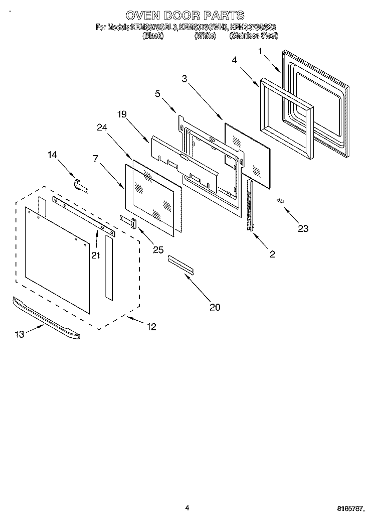 OVEN DOOR Diagram and Parts List for KEMS378GWH3  KitchenAid Microwave Oven Combo