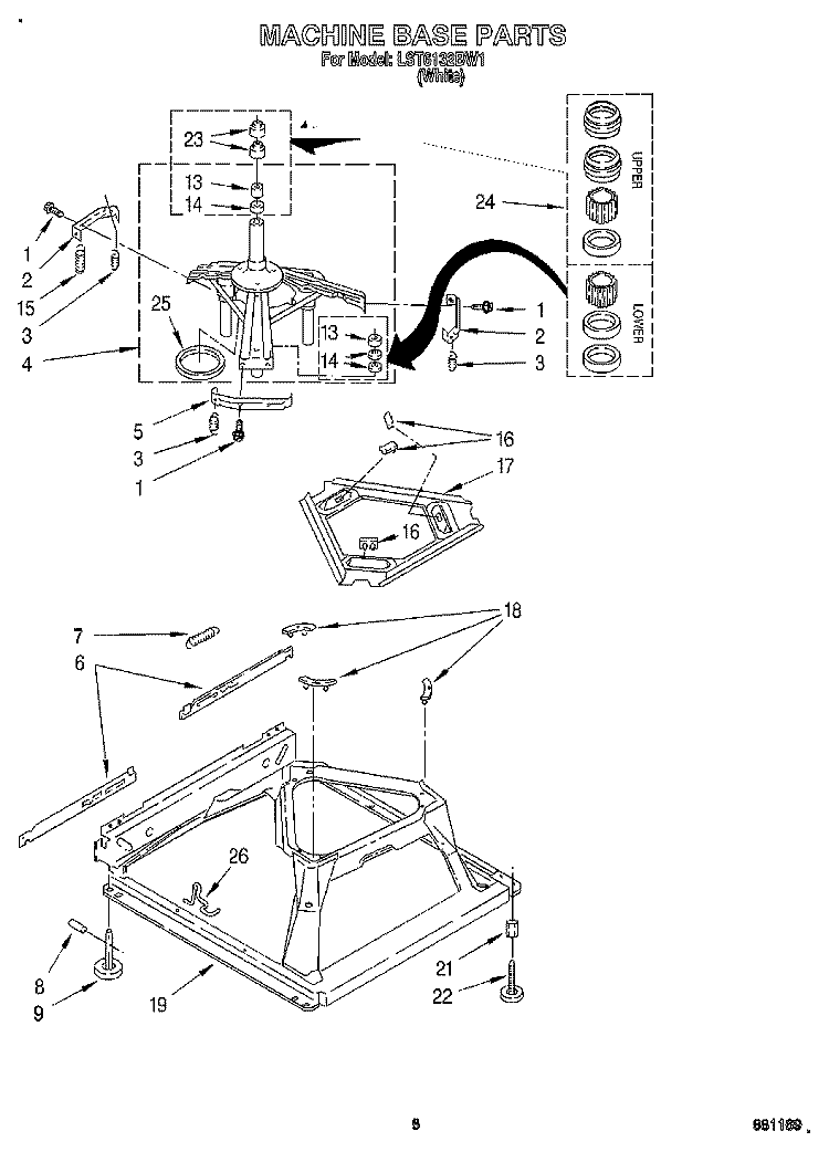 MACHINE BASE Diagram and Parts List for LST6132BW1  Whirlpool Washer