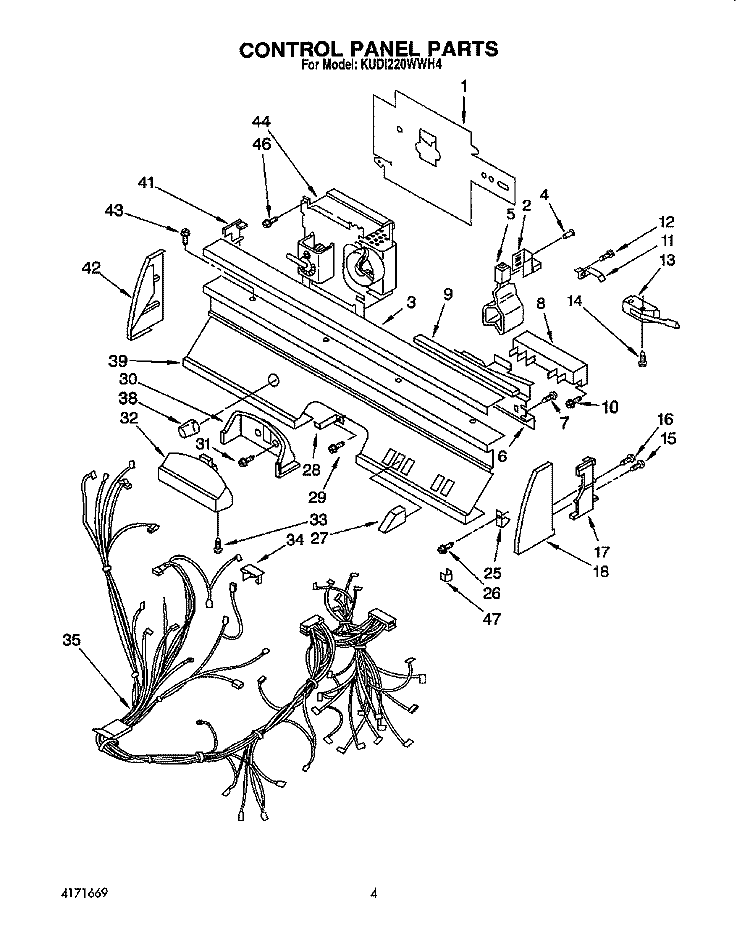 CONTROL PANEL, LIT/OPTIONAL Diagram and Parts List for KUDI220WWH4  KitchenAid Dishwasher