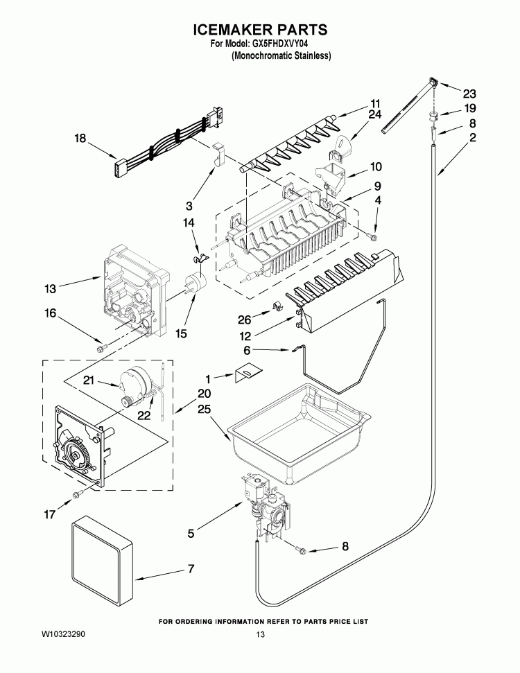 ICEMAKER PARTS Diagram and Parts List for GX5FHDXVY04  Whirlpool Refrigerator