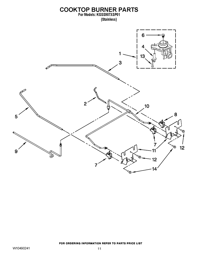 COOKTOP BURNER PARTS Diagram and Parts List for KGSS907XSP01  KitchenAid Range