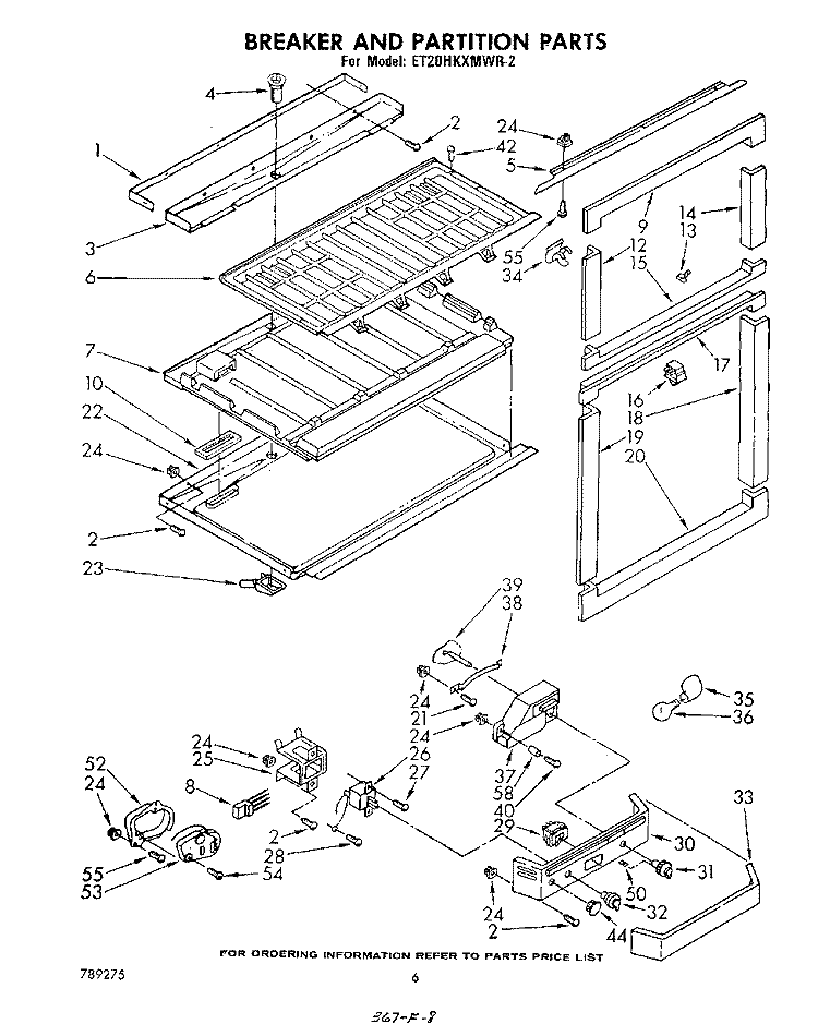 BREAKER AND PARTITION Diagram and Parts List for ET20HKXMWR2  Whirlpool Refrigerator