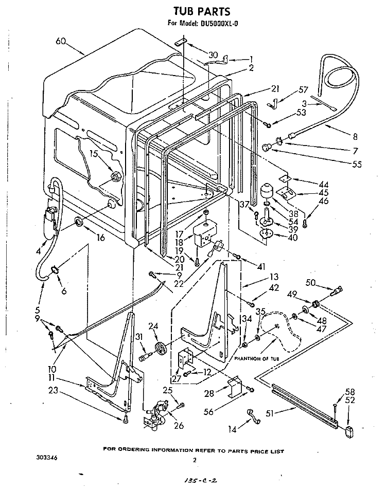 TUB PARTS, LITERATURE AND OPTIONAL Diagram and Parts List for DU5000XL0  Whirlpool Dishwasher