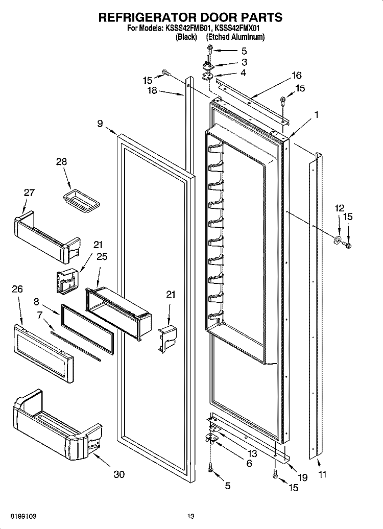 REFRIGERATOR DOOR PARTS Diagram and Parts List for KSSS42FMX01  KitchenAid Refrigerator