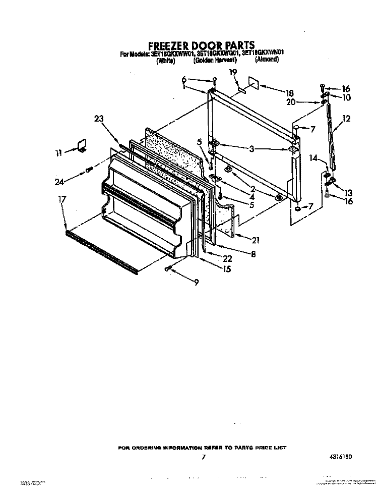 FREEZER DOOR Diagram and Parts List for 3ET18GKXWW01  Whirlpool Refrigerator
