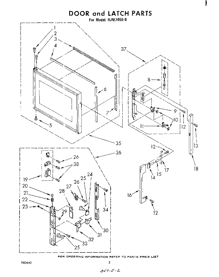 DOOR AND LATCH Diagram and Parts List for RJM74500  Whirlpool Microwave