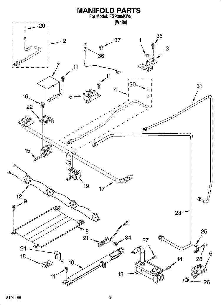 MANIFOLD PARTS Diagram and Parts List for FGP305KW5  Roper Range