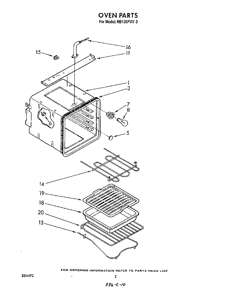 OVEN Diagram and Parts List for RB130PXV3  Whirlpool Wall Oven