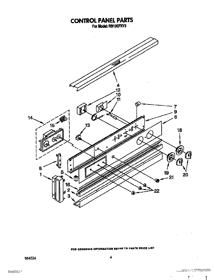 CONTROL PANEL, LIT/OPTIONAL Diagram and Parts List for RB100PXV3  Whirlpool Wall Oven