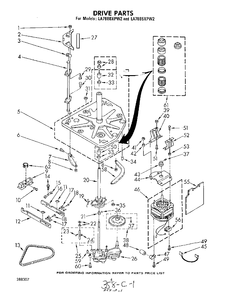 DRIVE Diagram and Parts List for LA7680XPW2  Whirlpool Washer