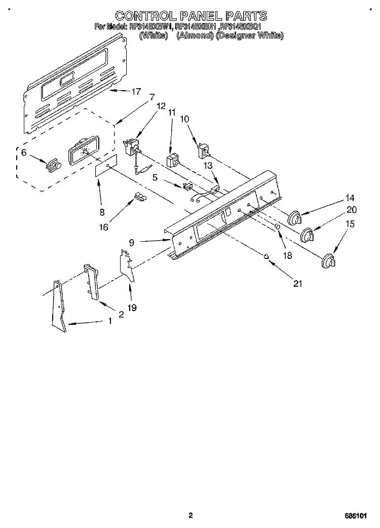 CONTROL PANEL Diagram and Parts List for RF314BXBW1  Whirlpool Range