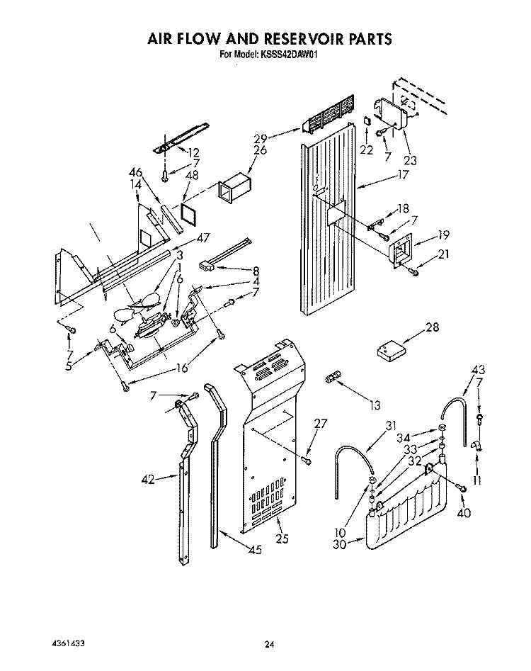 AIR FLOW AND RESERVOIR Diagram and Parts List for KSSS42DAW01  KitchenAid Refrigerator