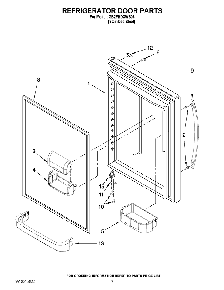 REFRIGERATOR DOOR PARTS Diagram and Parts List for GB2FHDXWS06  Whirlpool Refrigerator