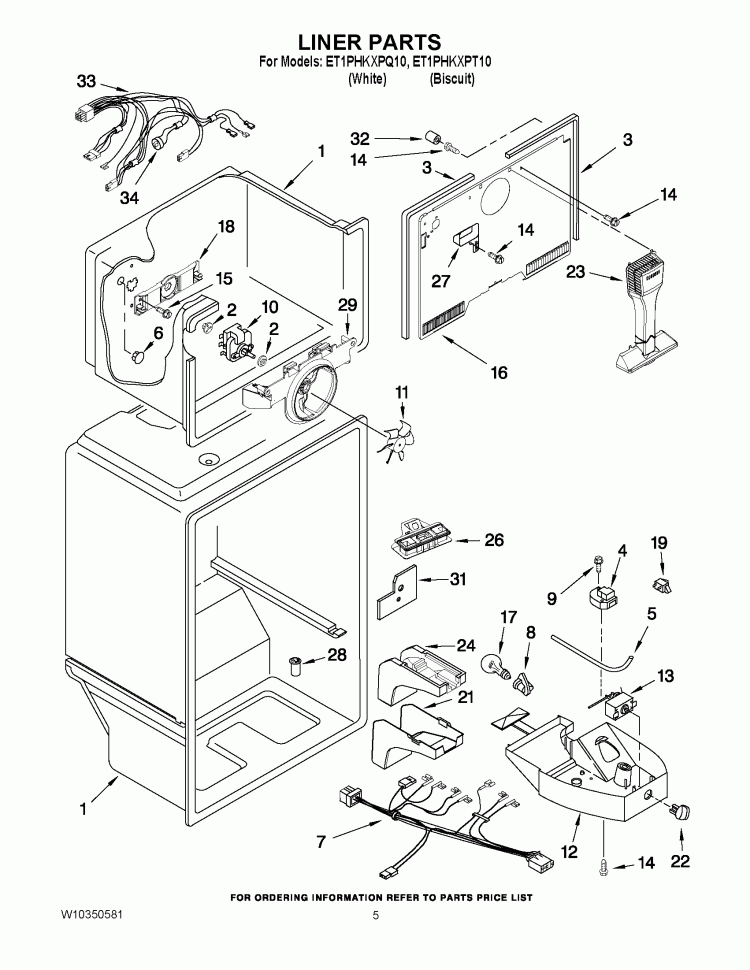 LINER PARTS Diagram and Parts List for ET1PHKXPT10  Whirlpool Refrigerator