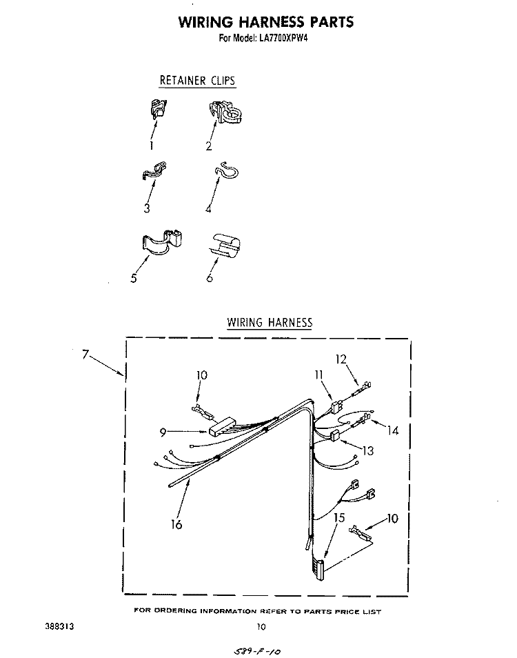 WIRING HARNESS Diagram and Parts List for LA7700XPW4  Whirlpool Washer