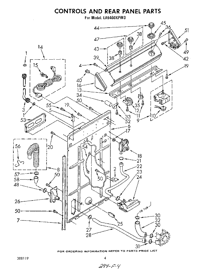 CONTROLS AND REAR PANEL Diagram and Parts List for LA5460XPW3  Whirlpool Washer
