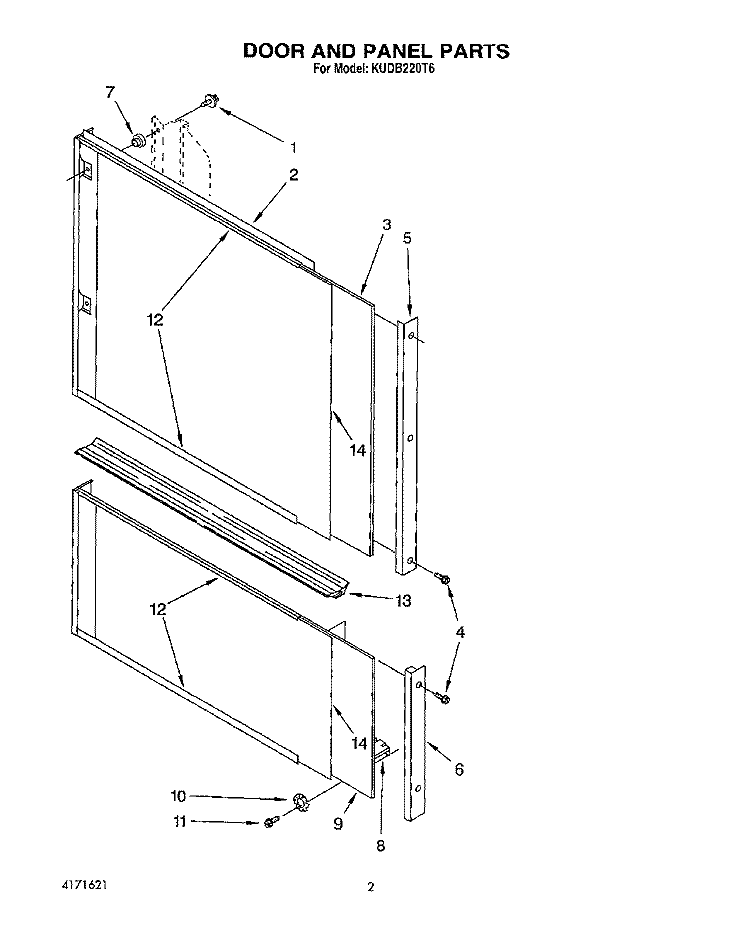 DOOR AND PANEL Diagram and Parts List for KUDB220T6  KitchenAid Dishwasher
