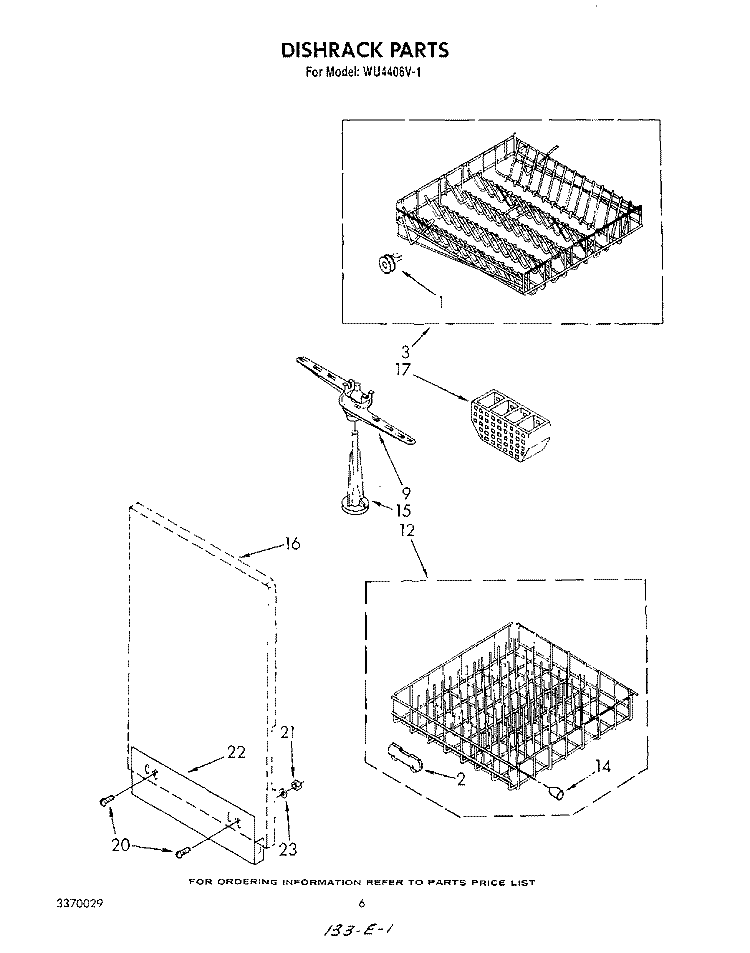 DISHRACK Diagram and Parts List for WU4406V1  Roper Dishwasher