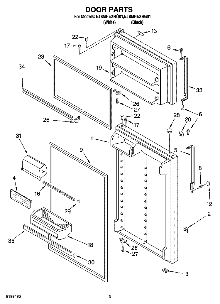 DOOR PARTS Diagram and Parts List for ET8MHEXRQ01  Whirlpool Refrigerator