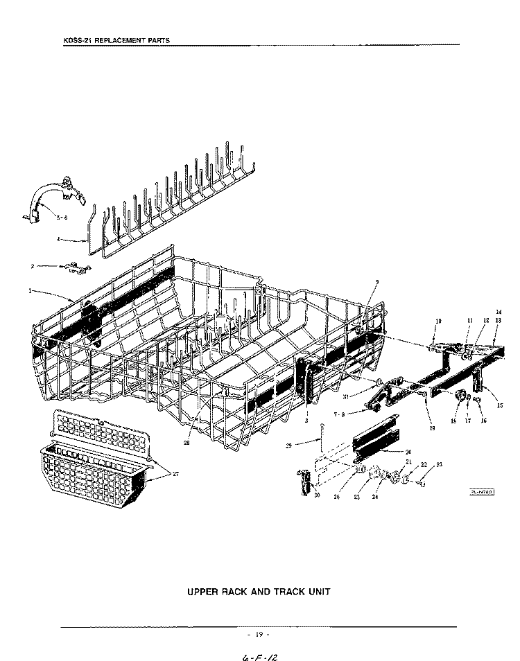 UPPER RACK AND TRACK Diagram and Parts List for KDSS21  KitchenAid Dishwasher