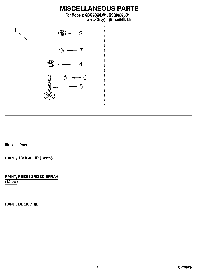 MISCELLANEOUS PARTS - OPTIONAL PARTS (NOT INCLUDED) Diagram and Parts List for GSQ9669LW1  Whirlpool Washer