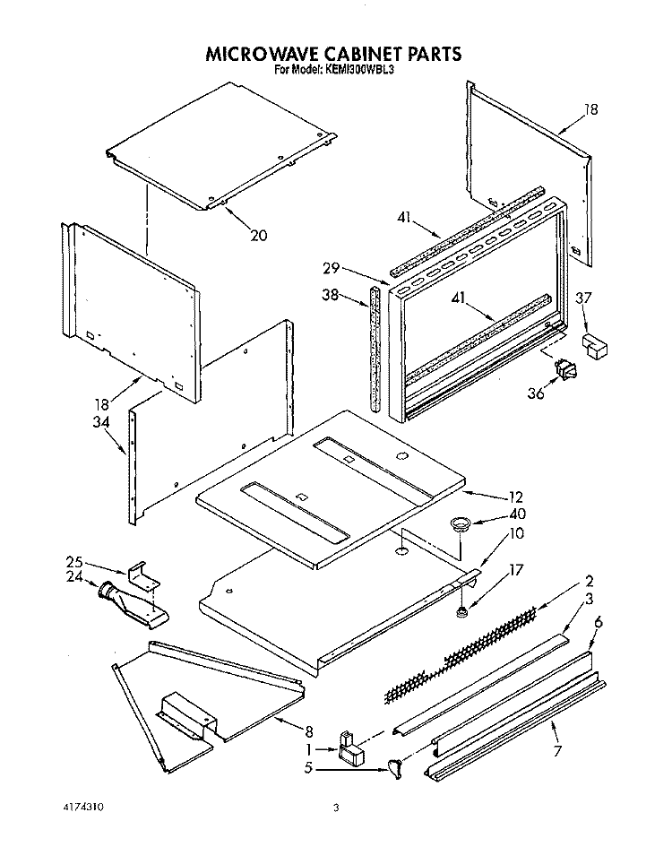 MICROWAVE CABINET Diagram and Parts List for KEMI300WBL3  KitchenAid Microwave Oven Combo