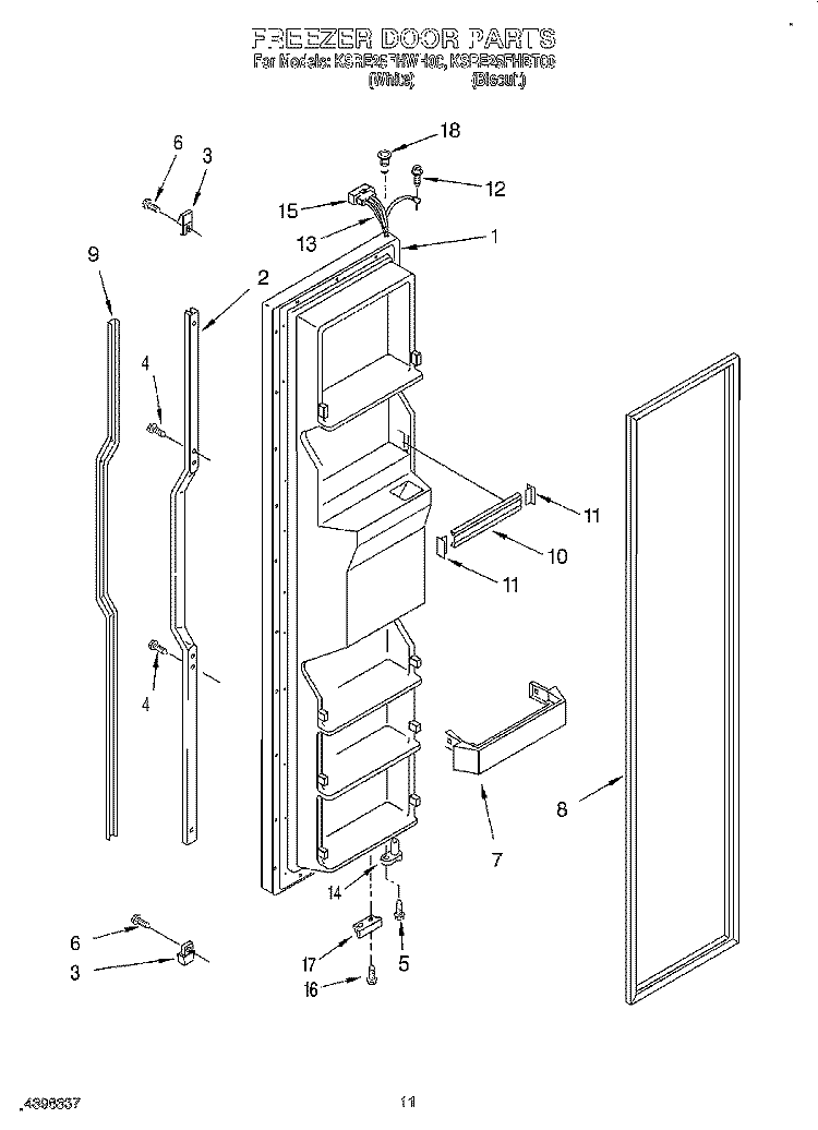 FREEZER DOOR Diagram and Parts List for KSRE25FHBT00  KitchenAid Refrigerator