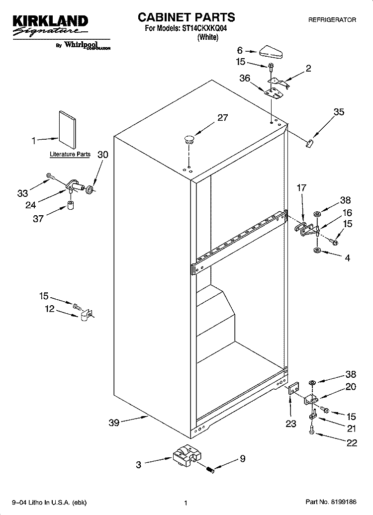 CABINET PARTS Diagram and Parts List for ST14CKXKQ04  Whirlpool Refrigerator
