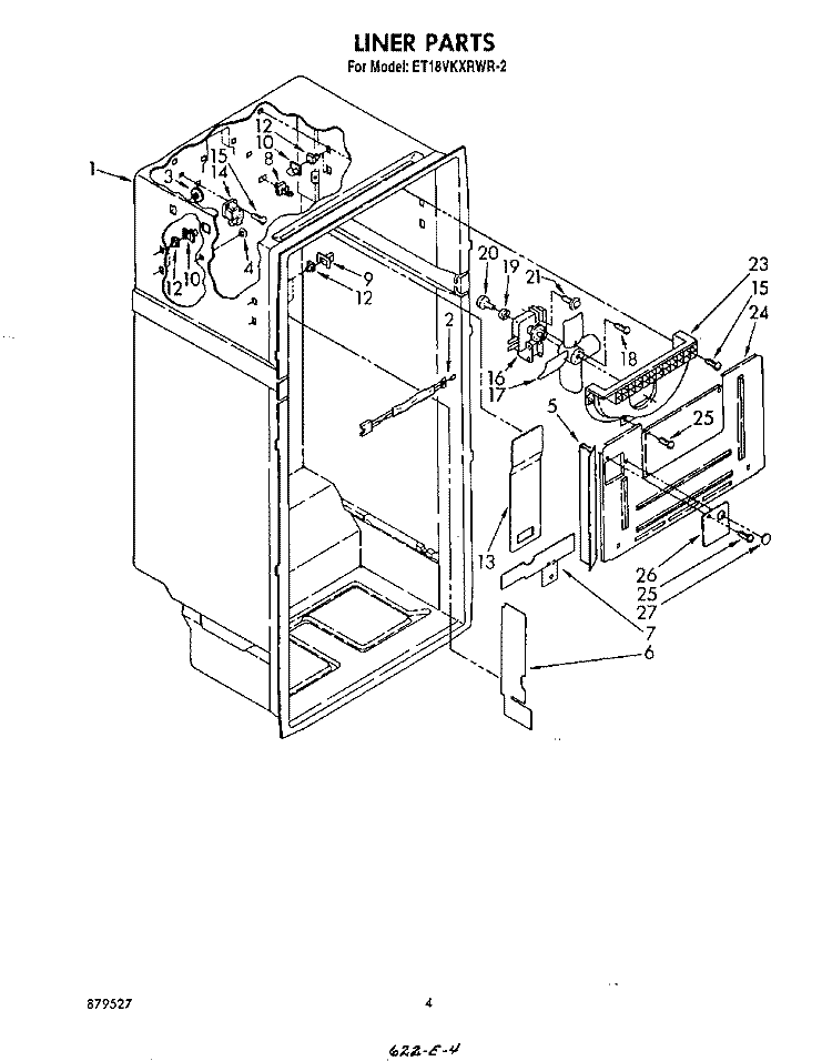 LINER Diagram and Parts List for ET18VKXRWR2  Whirlpool Refrigerator