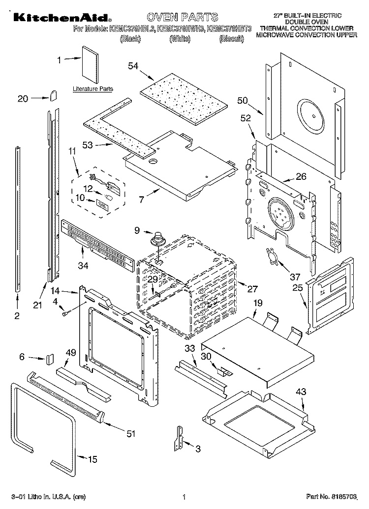 OVEN, LITERATURE Diagram and Parts List for KEMC378HWH3  KitchenAid Microwave Oven Combo
