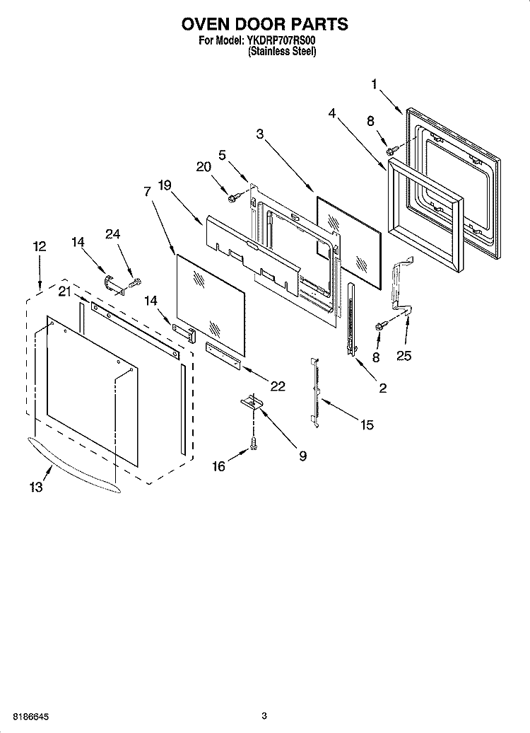 OVEN DOOR PARTS Diagram and Parts List for YKDRP707RS00  KitchenAid Range