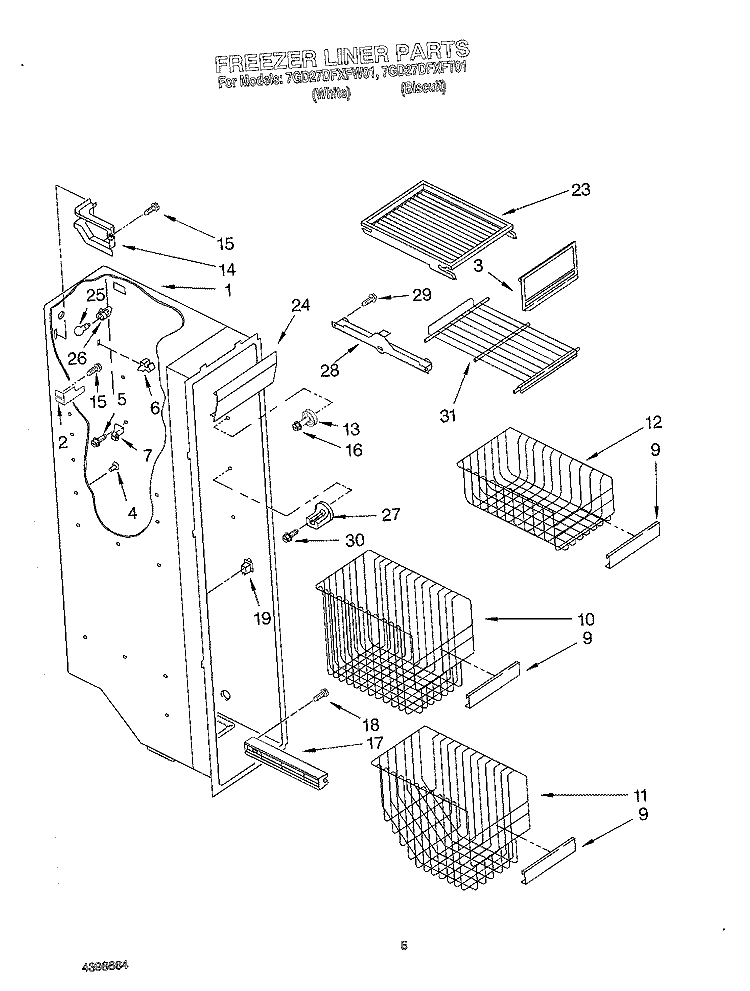 FREEZER LINER Diagram and Parts List for 7GD27DFXFT01  Whirlpool Refrigerator