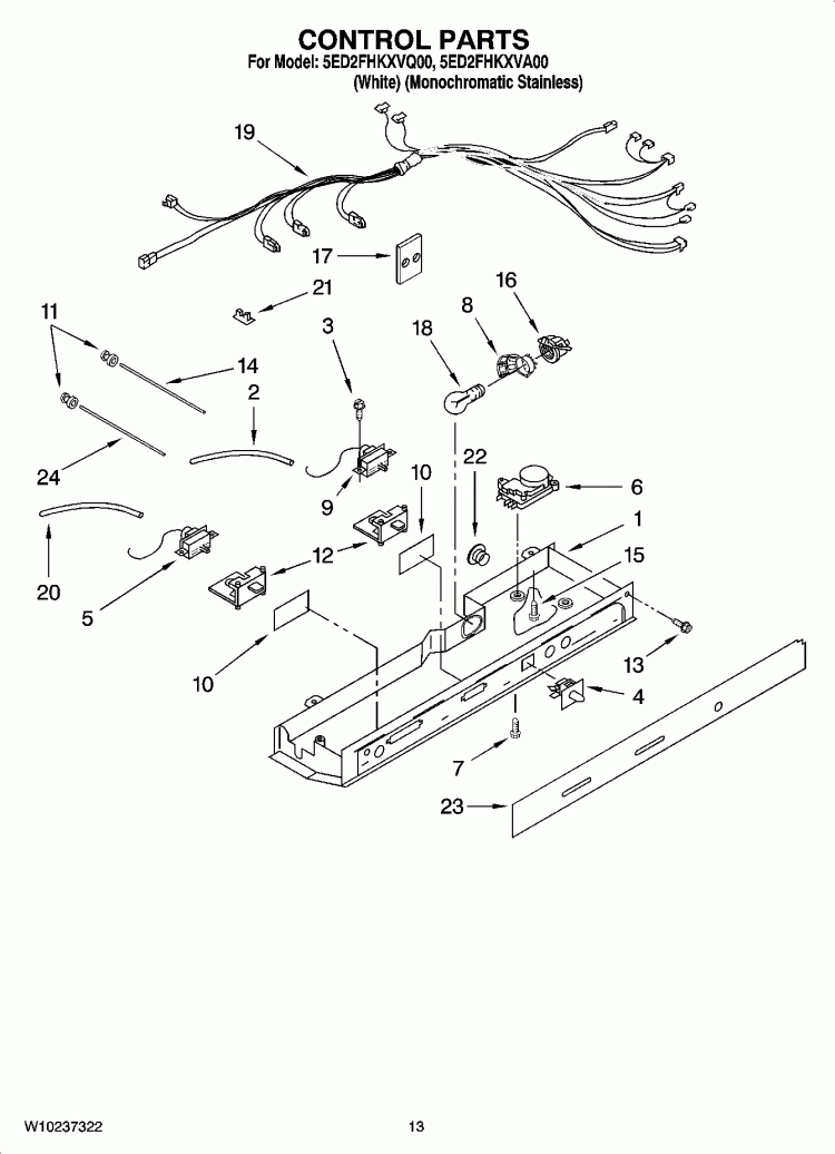 CONTROL PARTS, OPTIONAL PARTS (NOT INCLUDED) Diagram and Parts List for 5ED2FHKXVQ00  Whirlpool Refrigerator