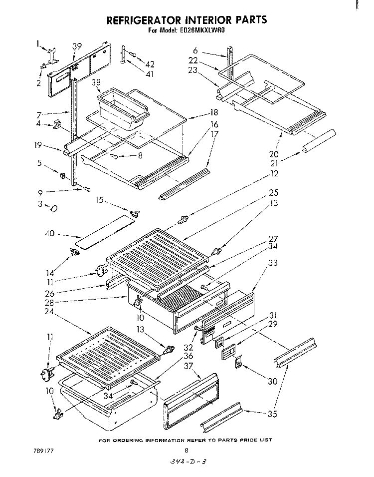REFRIGERATOR INTERIOR Diagram and Parts List for ED26MKXLWR0  Whirlpool Refrigerator