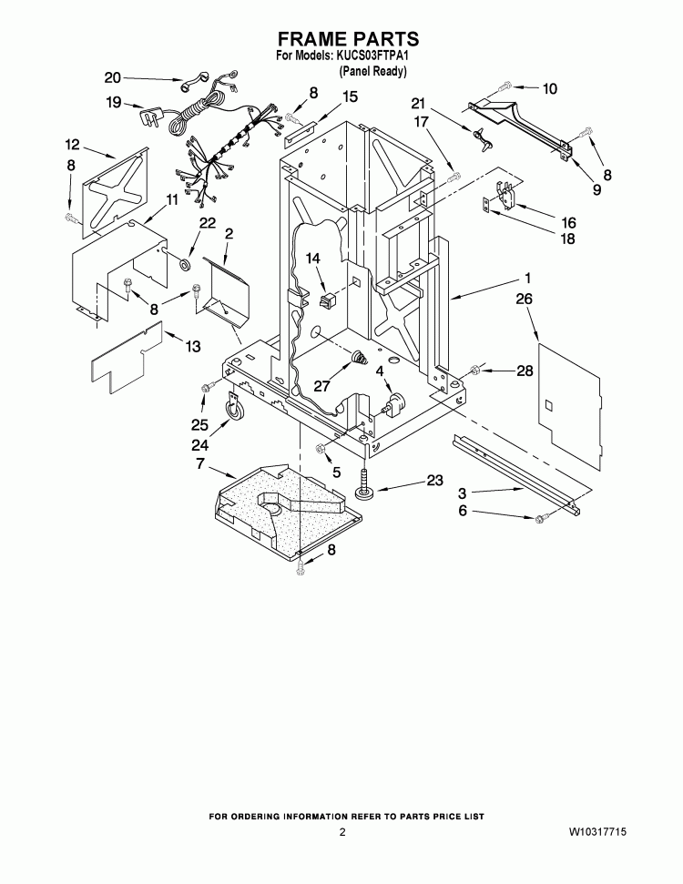 FRAME PARTS Diagram and Parts List for KUCS03FTPA1  KitchenAid Trash Compactor