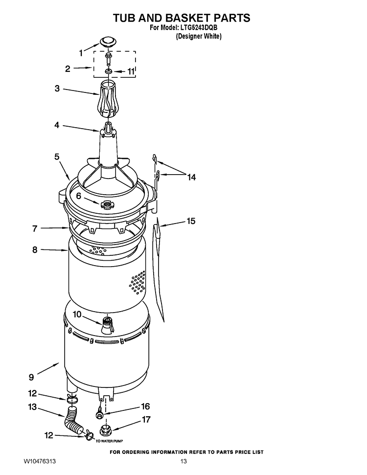 TUB AND BASKET PARTS Diagram and Parts List for LTG5243DQB  Whirlpool Washer Dryer Combo