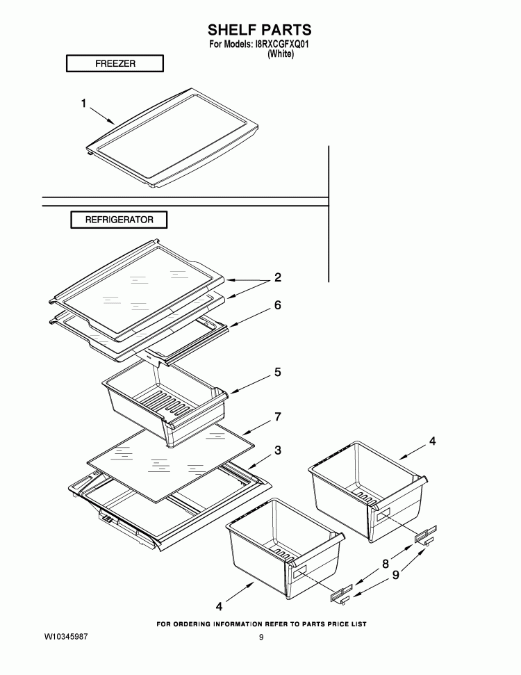 SHELF PARTS Diagram and Parts List for I8RXCGFXQ01  Inglis Refrigerator