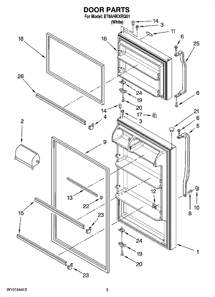 DOOR PARTS Diagram and Parts List for ET8AHKXRQ01  Whirlpool Refrigerator