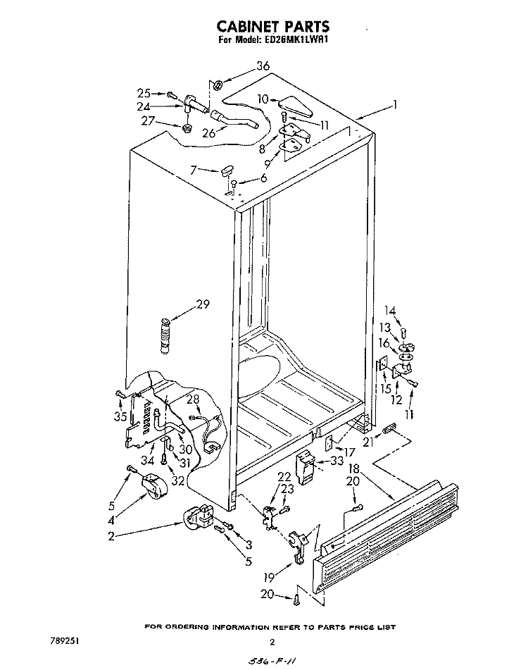 CABINET Diagram and Parts List for ED26MK1LWR1  Whirlpool Refrigerator