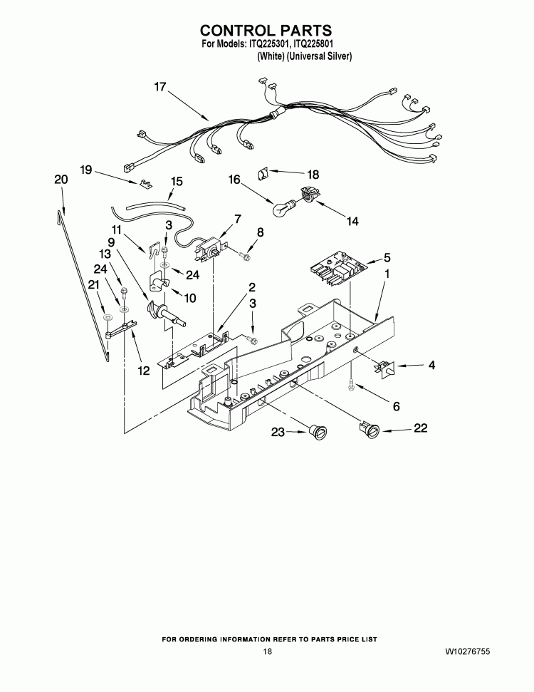 CONTROL PARTS Diagram and Parts List for ITQ225301  Inglis Refrigerator