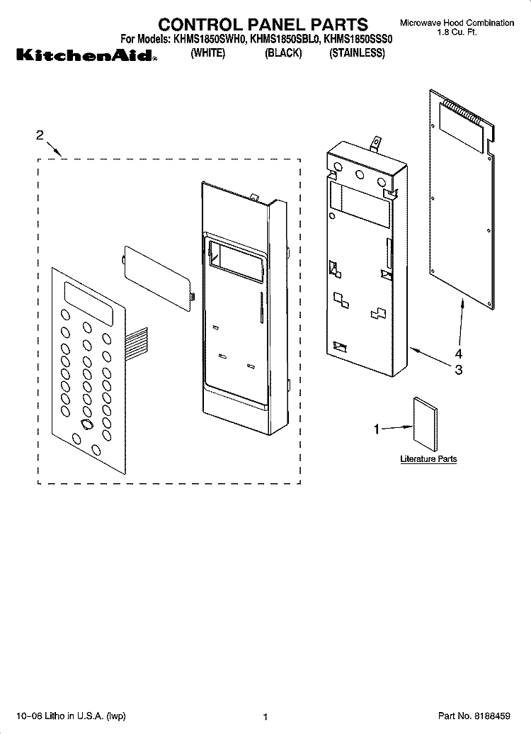 CONTROL PANEL PARTS Diagram and Parts List for KHMS1850SSS0  KitchenAid Microwave