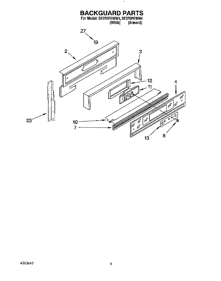 BACKGUARD Diagram and Parts List for SF370PEWN4  Whirlpool Range