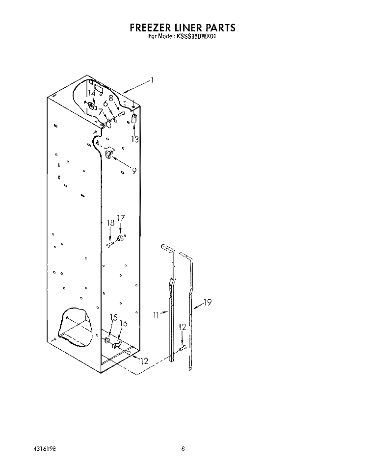 FREEZER LINER Diagram and Parts List for KSSS36DWX01  KitchenAid Refrigerator
