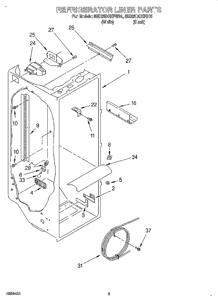 REFRIGERATOR LINER Diagram and Parts List for 6ED25DQXFB01  Whirlpool Refrigerator