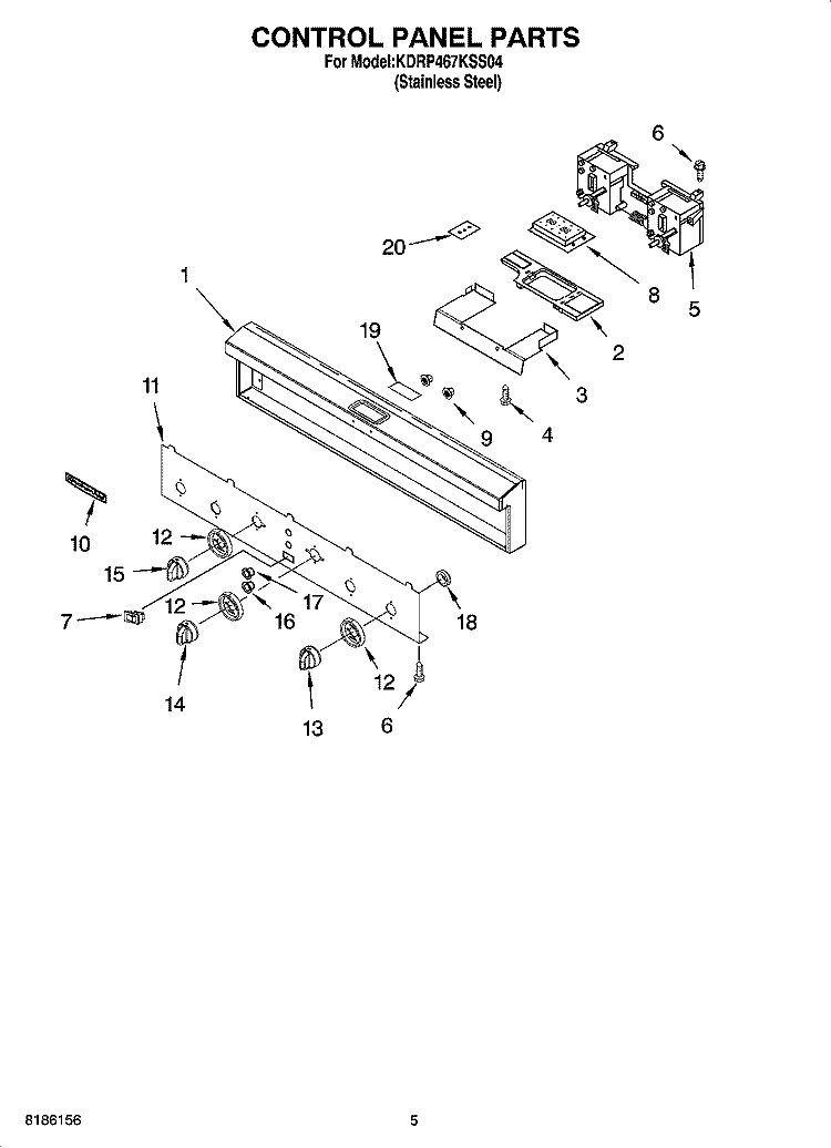 CONTROL PANEL PARTS Diagram and Parts List for KDRP467KSS04  KitchenAid Range