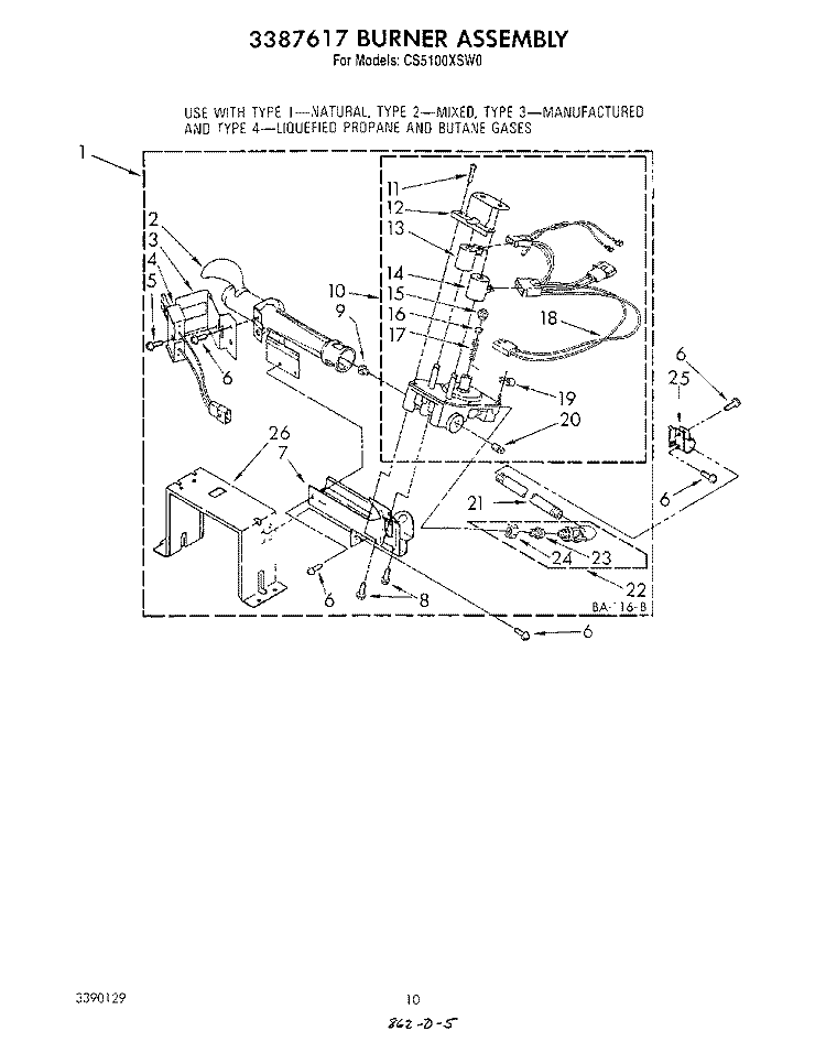 3387617 BURNER Diagram and Parts List for CS5100XSW0  Whirlpool Dryer
