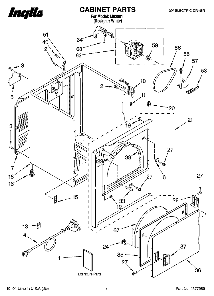 CABINET PARTS Diagram and Parts List for IJ82001  Inglis Dryer