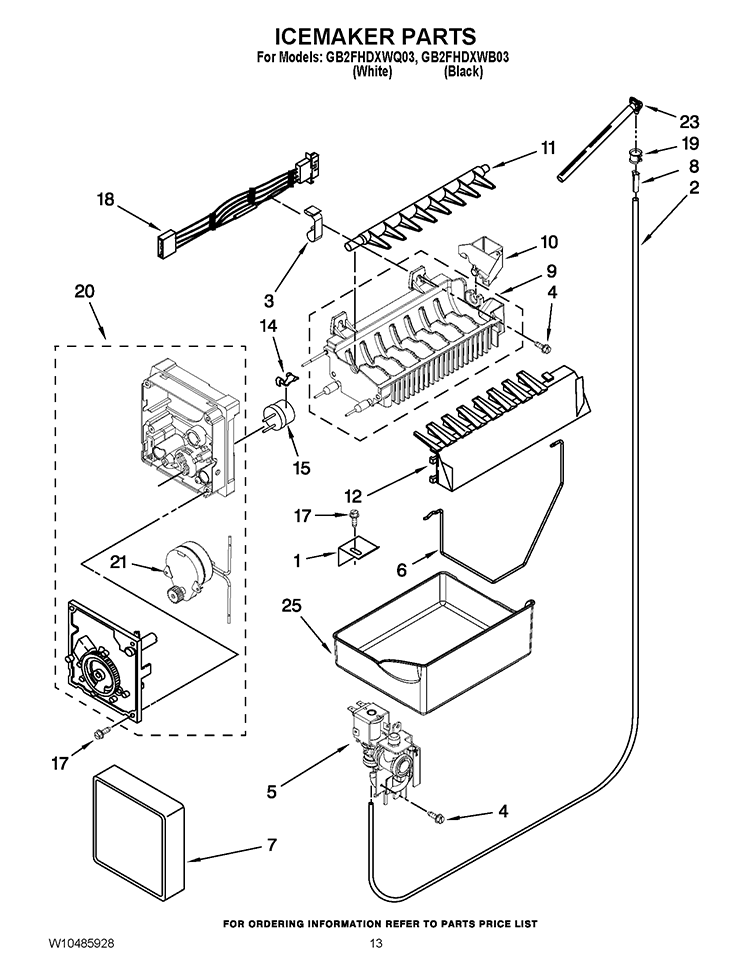 ICEMAKER PARTS Diagram and Parts List for GB2FHDXWB03  Whirlpool Refrigerator